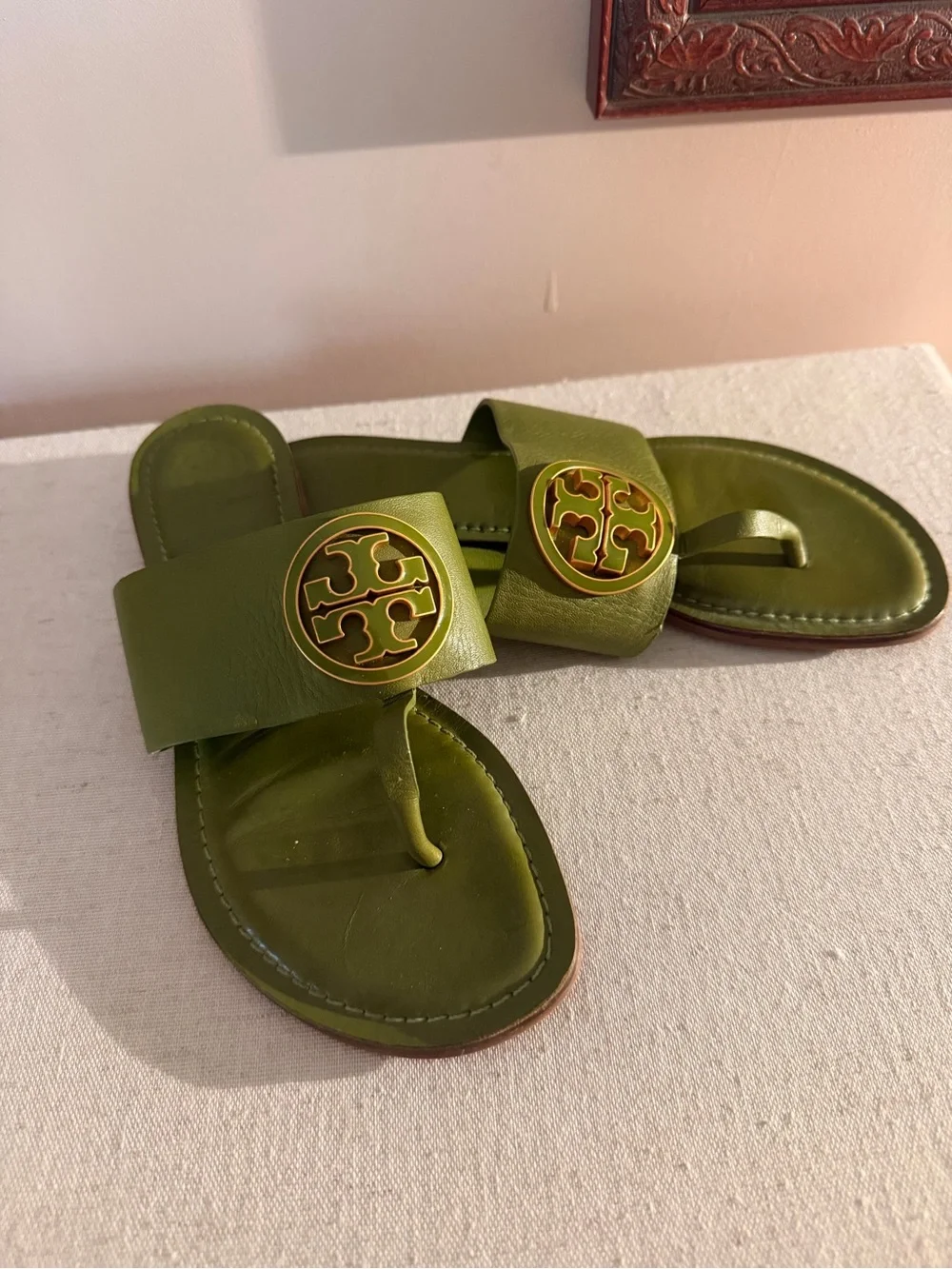 Tory Burch Olive Green Logo Thong Sandals